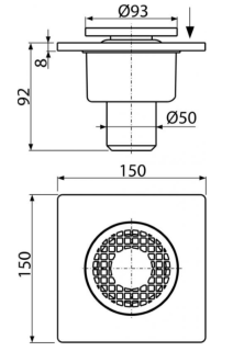 Сливной трап AlcaPlast 150 ? 150/50мм решетка - серая APV4